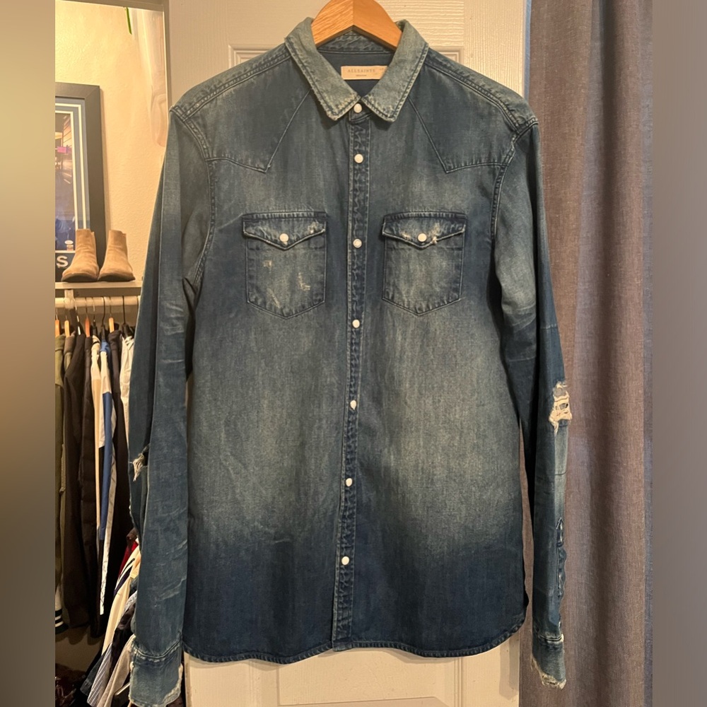 All Saints Denim Western Pearl Snap button down